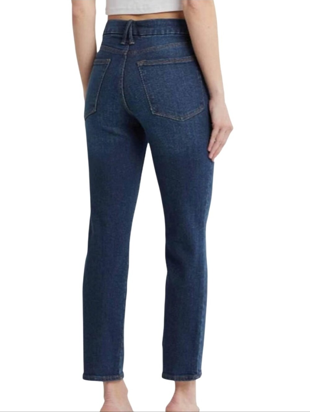 Good American Good Classic High Rise Slim Straight Jean Cropped Dark Wash 27 4 - Picture 5 of 15